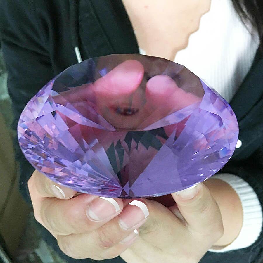 TJC Exclusive Diamond Cut Amethyst Glass Crystal (Size 8x5cm) in a Gift Box