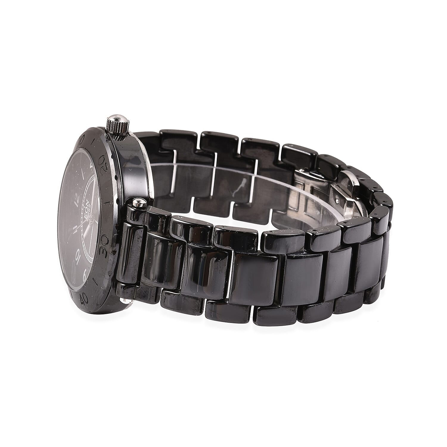 EON 1962 Swiss Movement 3 ATM Water Resistant Watch in Stainless Steel with Black Ceramic Chain Strap