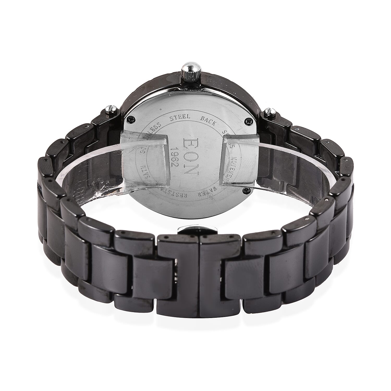 EON 1962 Swiss Movement 3 ATM Water Resistant Watch in Stainless Steel with Black Ceramic Chain Strap