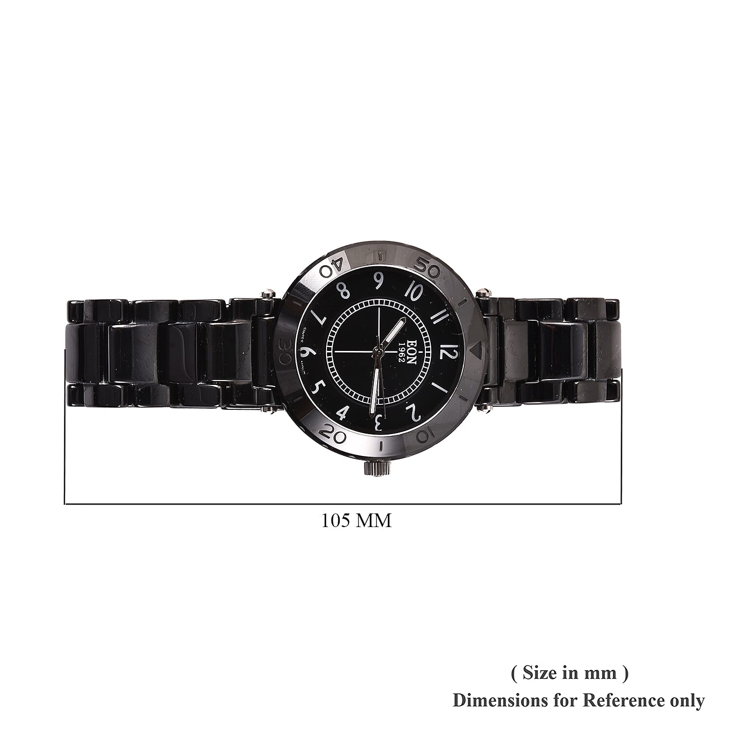 EON 1962 Swiss Movement 3 ATM Water Resistant Watch in Stainless Steel with Black Ceramic Chain Strap
