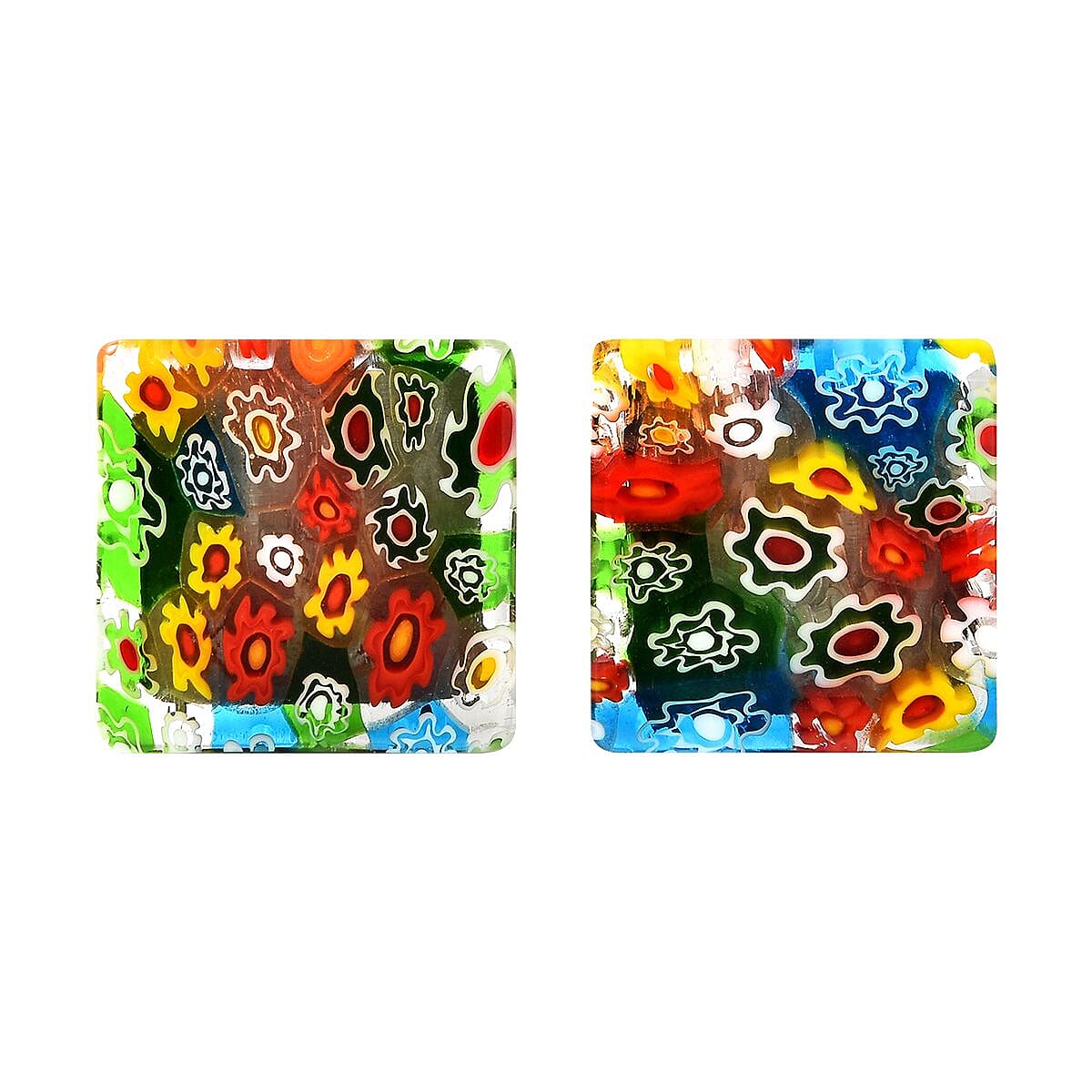 Multi Colour Murano Glass Style Square Cufflinks in Stainless Steel