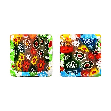 Multi Colour Murano Glass Square Cufflinks in Stainless Steel