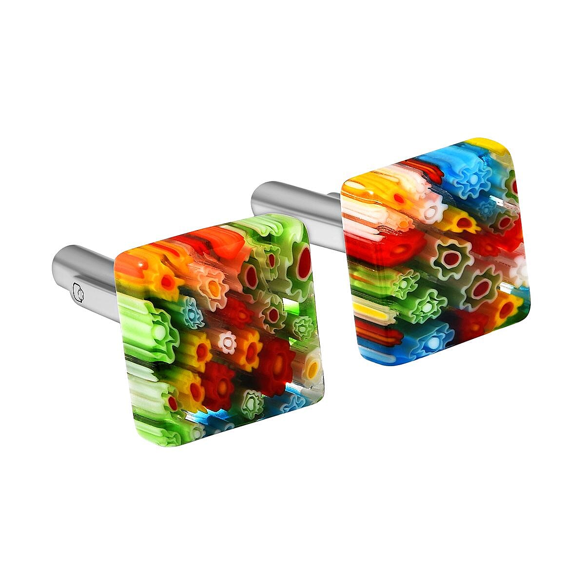 Multi Colour Murano Glass Style Square Cufflinks in Stainless Steel