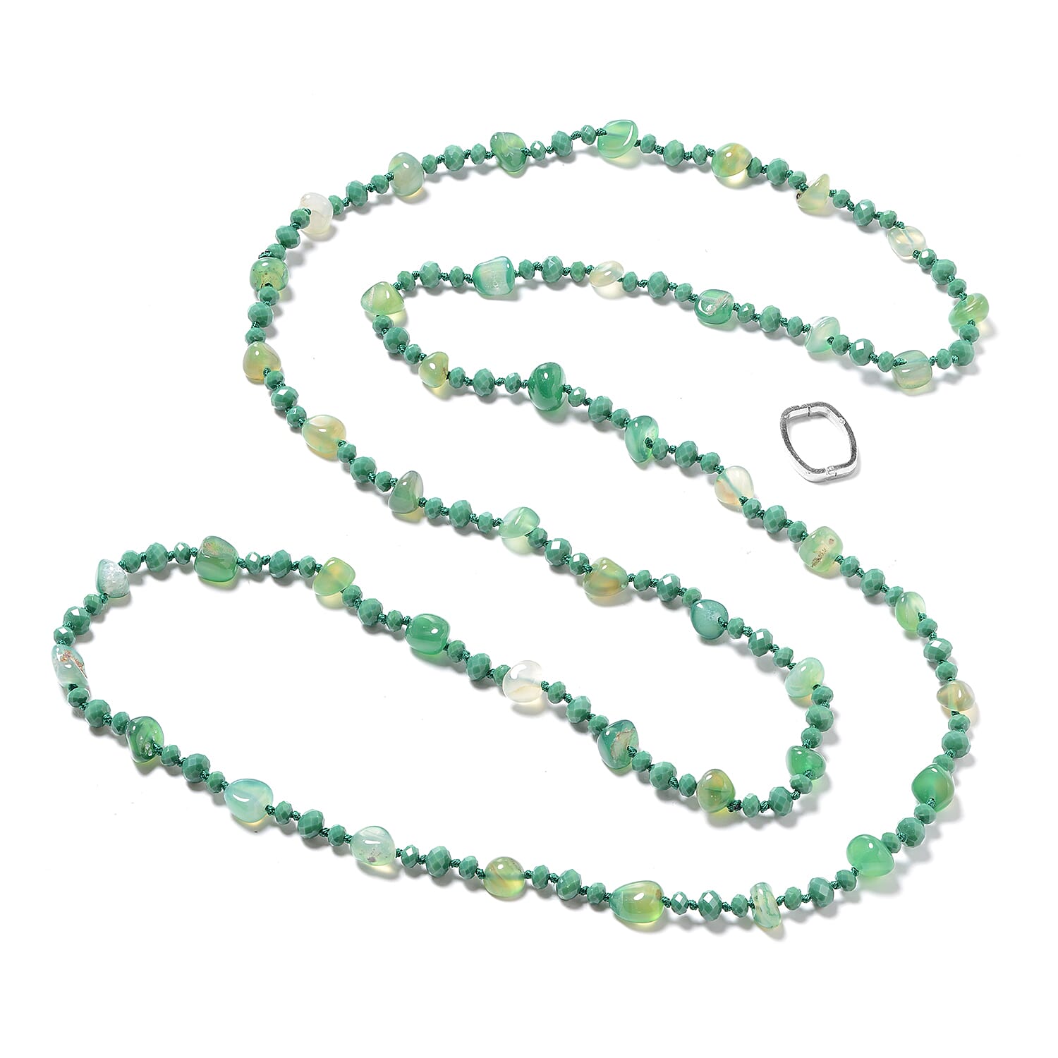 Green Agate and Simulated Emerald Beads Necklace (Size 60) 500.00 Ct.