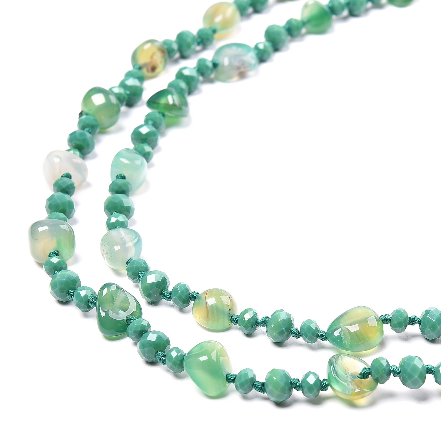 Green Agate and Simulated Emerald Beads Necklace (Size 60) 500.00 Ct.