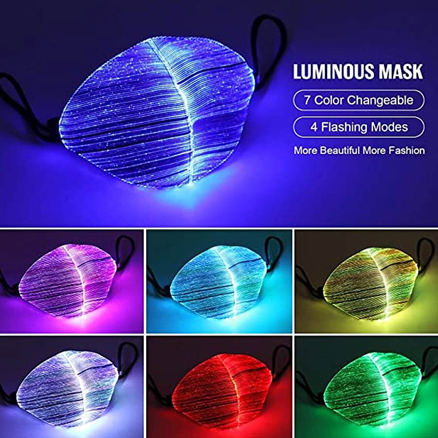 Colour Changing Rechargeable LED Luminous Face Cover (Size 15x21x3 Cm) - Black