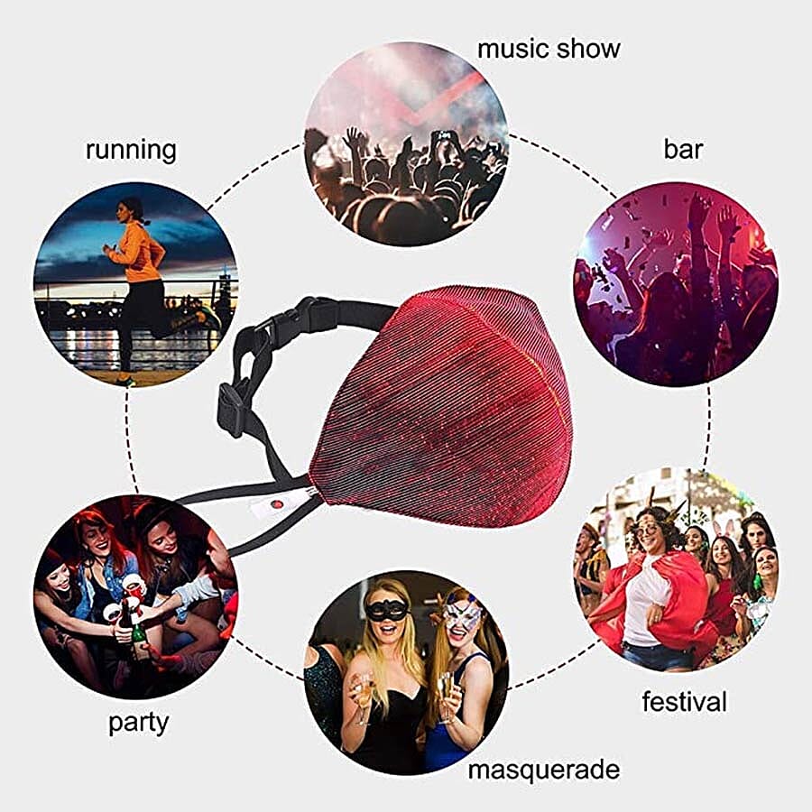 Colour Changing Rechargeable LED Luminous Face Cover (Size 15x21x3 Cm) - Black