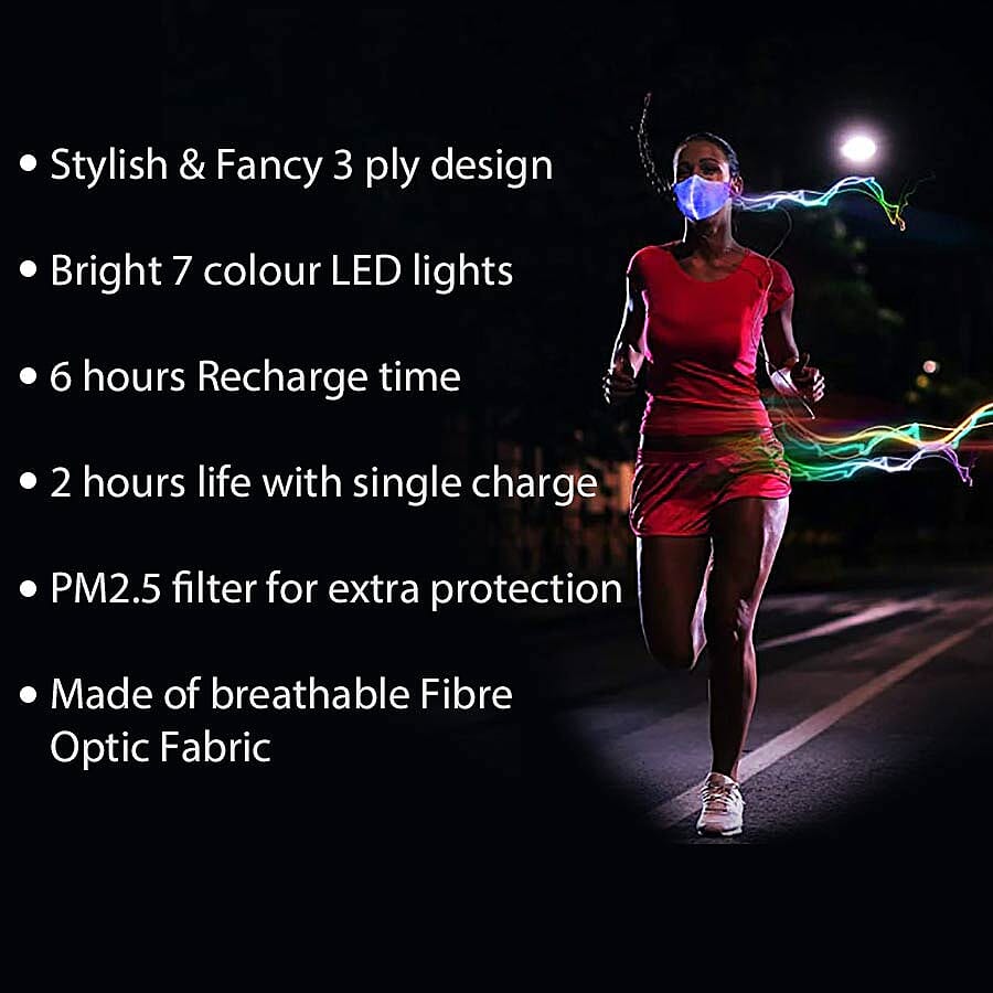 Colour Changing Rechargeable LED Luminous Face Cover (Size 15x21x3 Cm) - Black