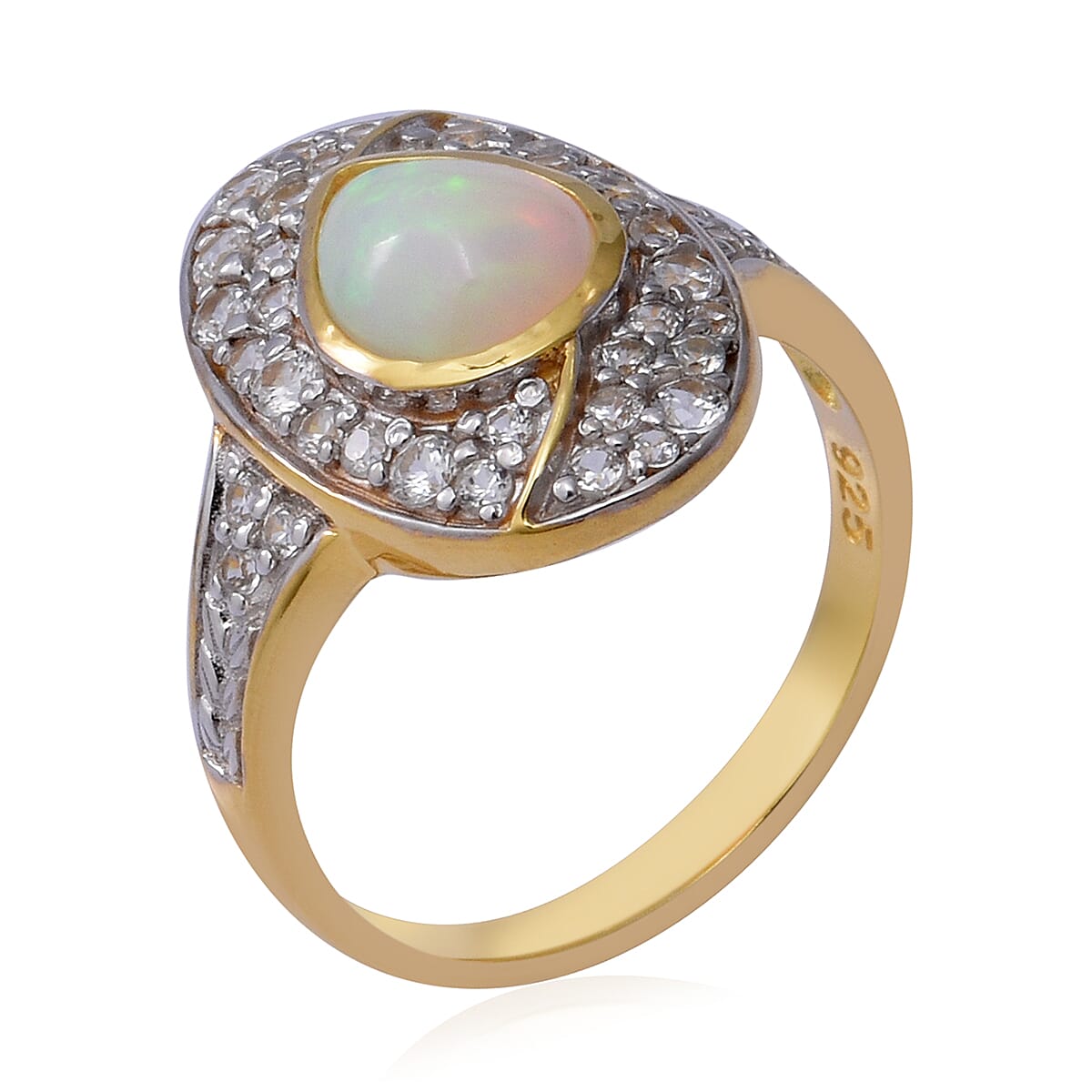 New Arrival - Ethiopian Welo Opal and Natural Cambodian Zircon Ring in Two Tone Overlay Sterling Silver 3.06 Ct.