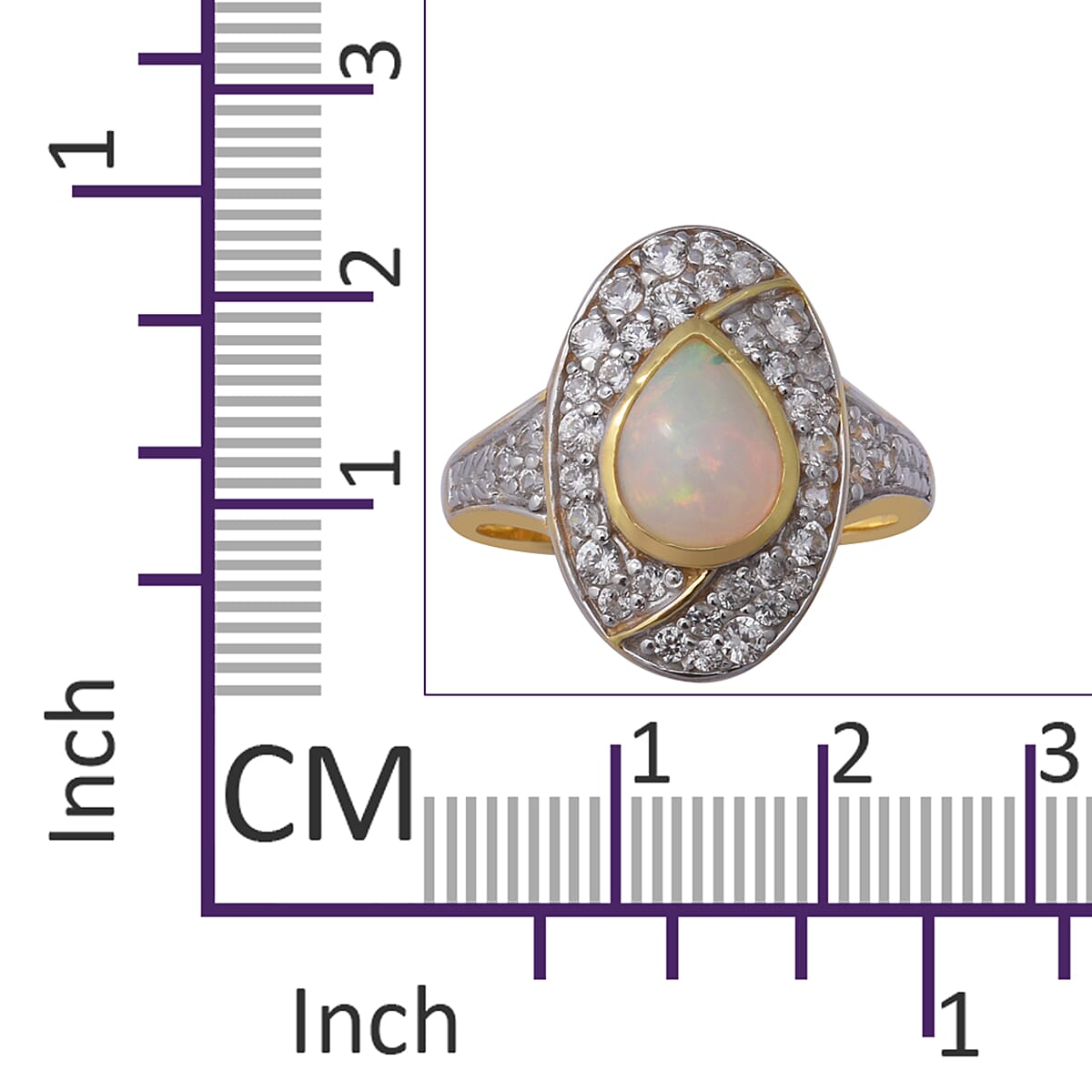 New Arrival - Ethiopian Welo Opal and Natural Cambodian Zircon Ring in Two Tone Overlay Sterling Silver 3.06 Ct.