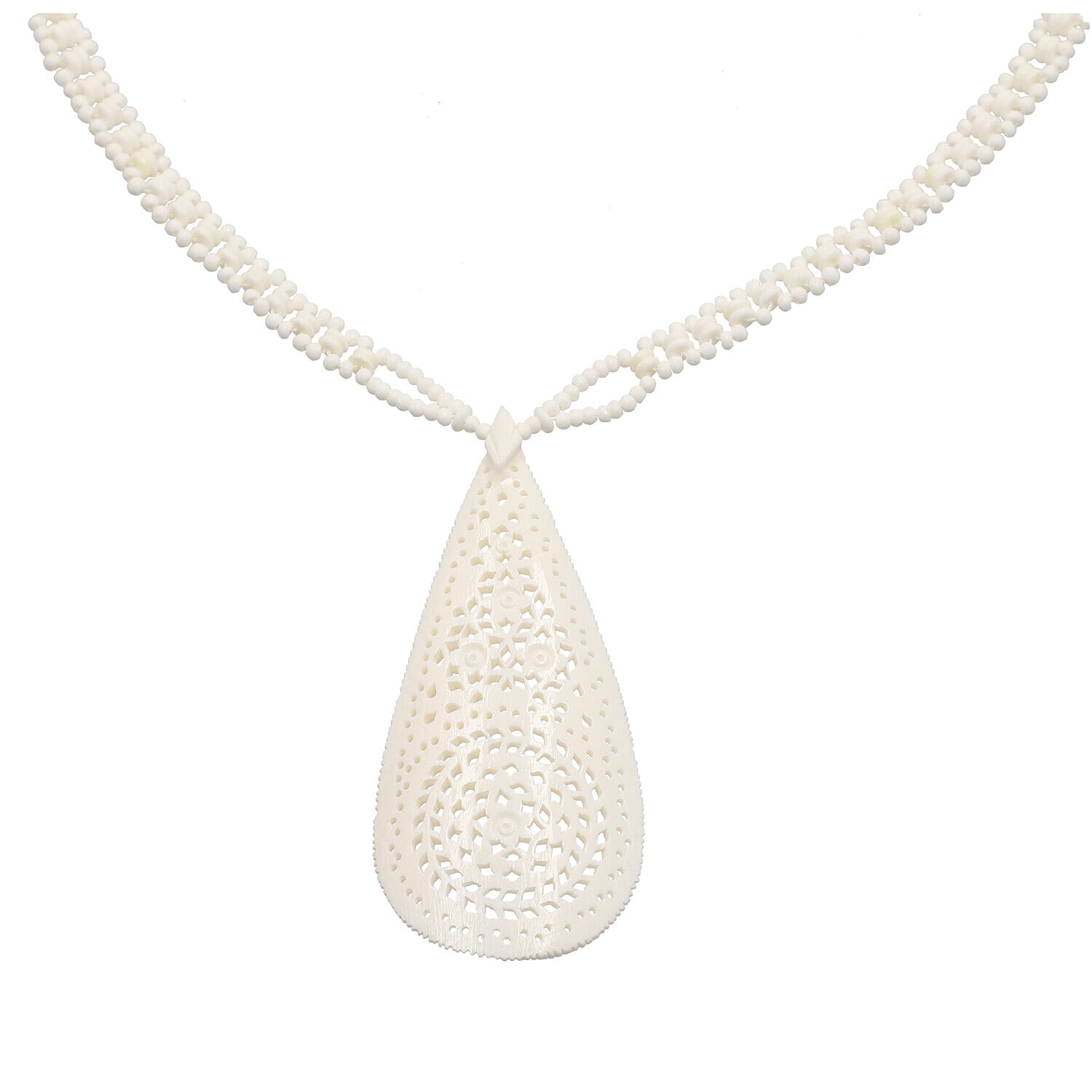White Carved Bone Drop Necklace (18-20in)
