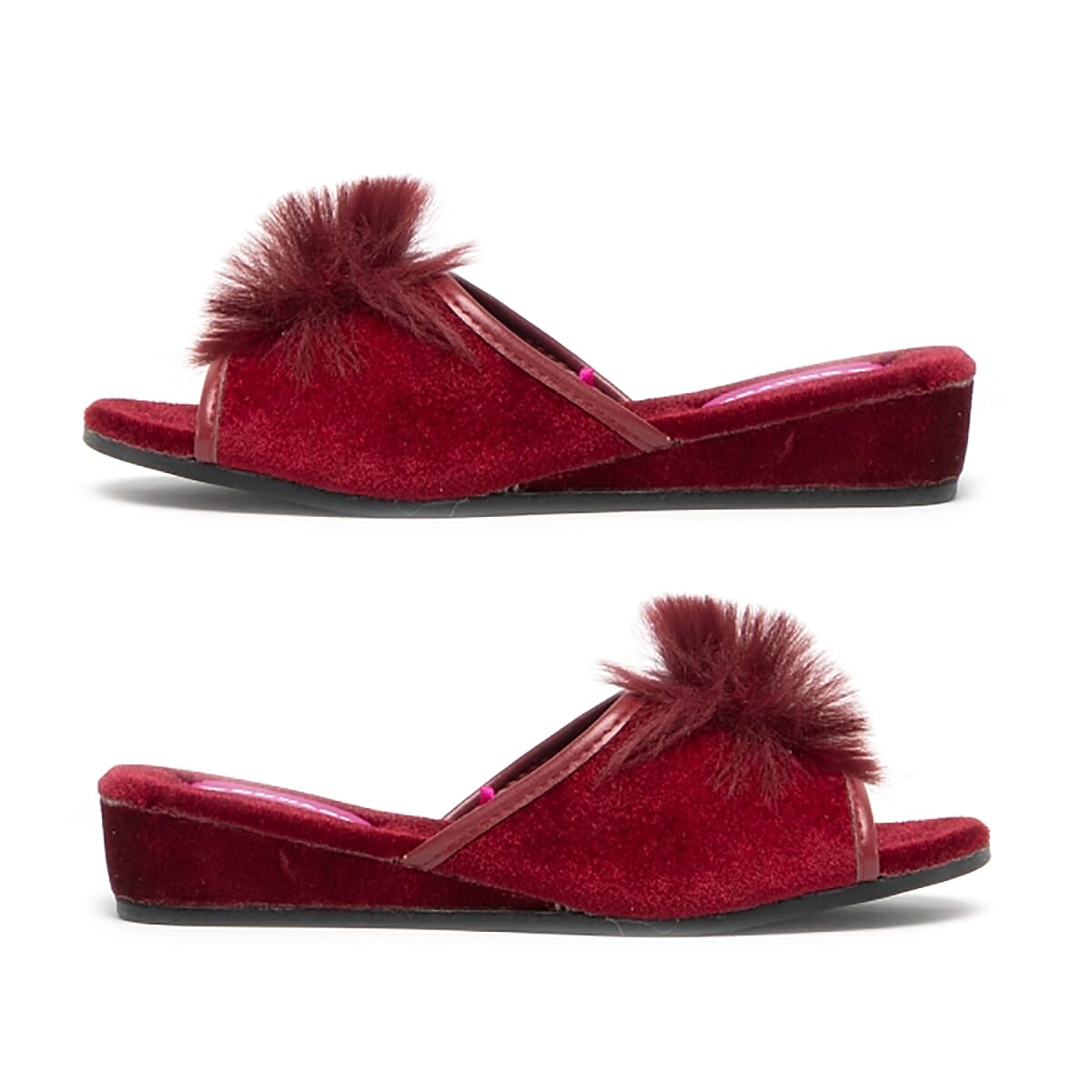 Dunlop Marilyn Boa Wedge Slipper Mules in Burgundy Colour