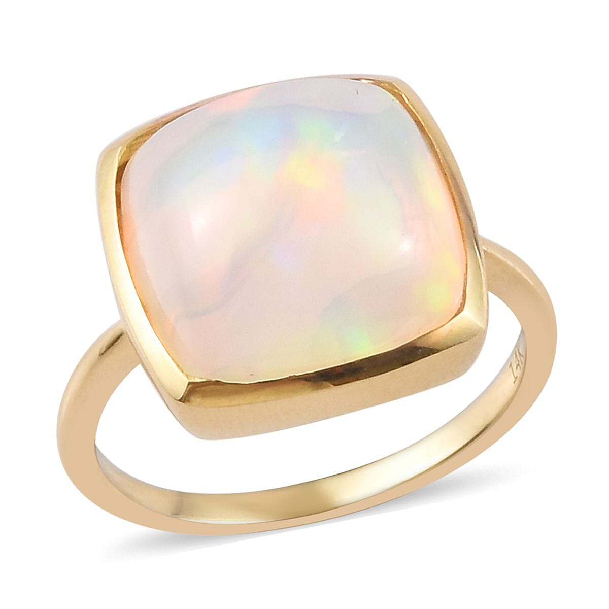 5 Ct AAA Ethiopian Welo Opal Solitaire Ring in 14K Yellow Gold