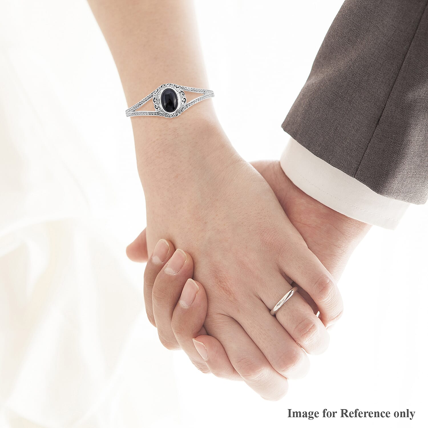 Royal Bali Collection - Black Jade Cuff Bangle (Size 7.5) in Sterling Silver 13.85 Ct, Silver wt 21.55 Gms