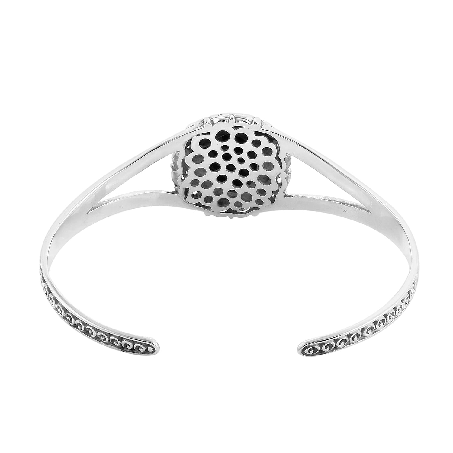 Royal Bali Collection - Black Jade Cuff Bangle (Size 7.5) in Sterling Silver 13.85 Ct, Silver wt 21.55 Gms