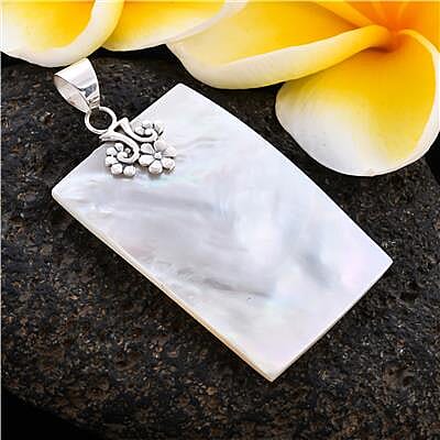 Royal Bali Collection - Mother of Pearl Rectangle Pendant in Sterling Silver
