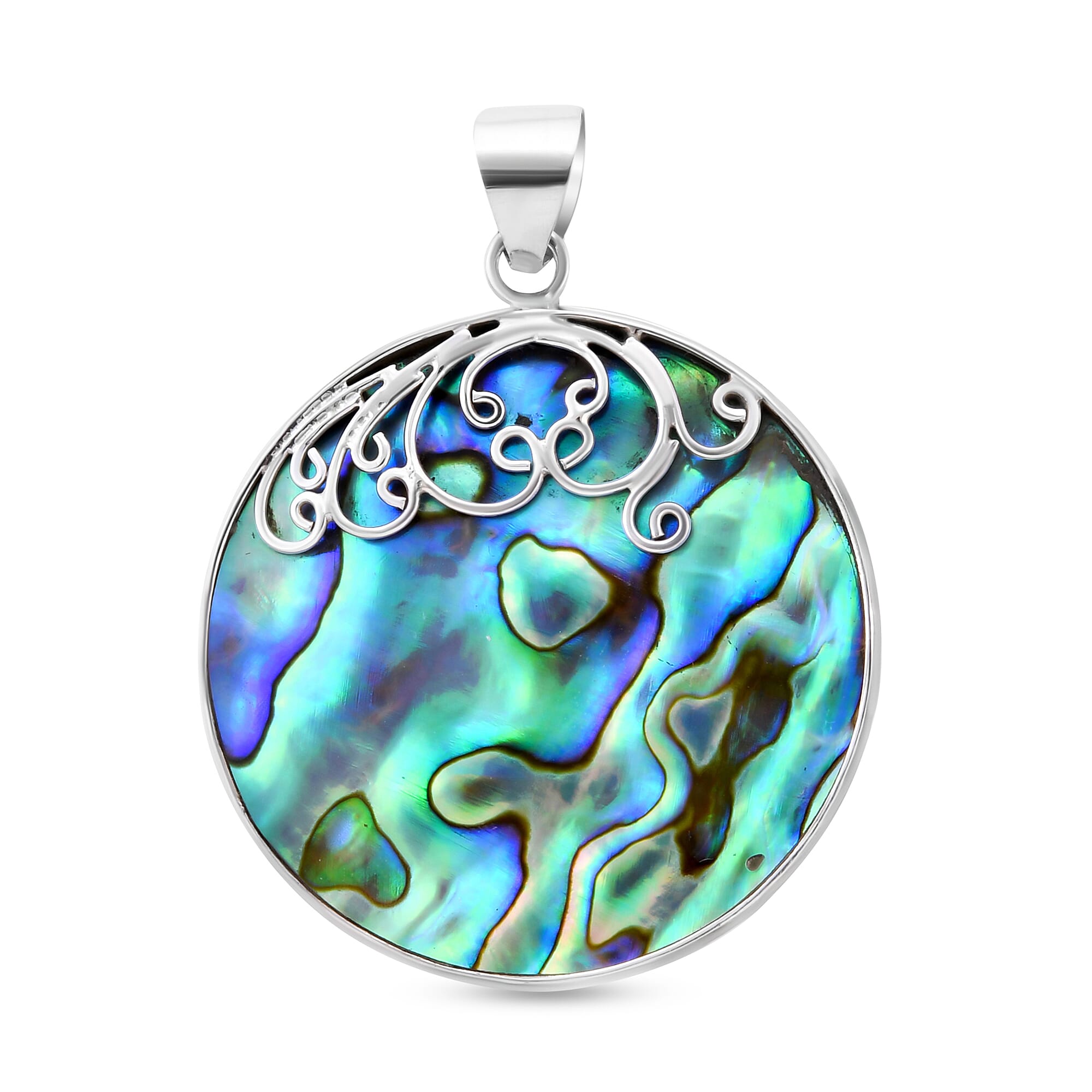 Royal Bali Collection - Abalone Shell Round Pendant in Sterling Silver