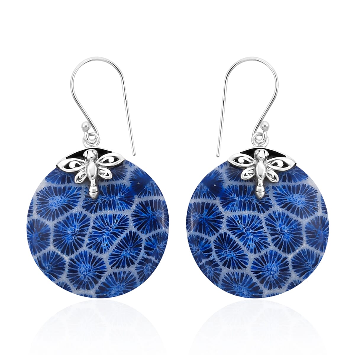 Royal Bali Collection - Blue Sponge Coral Hook Earrings in Sterling Silver