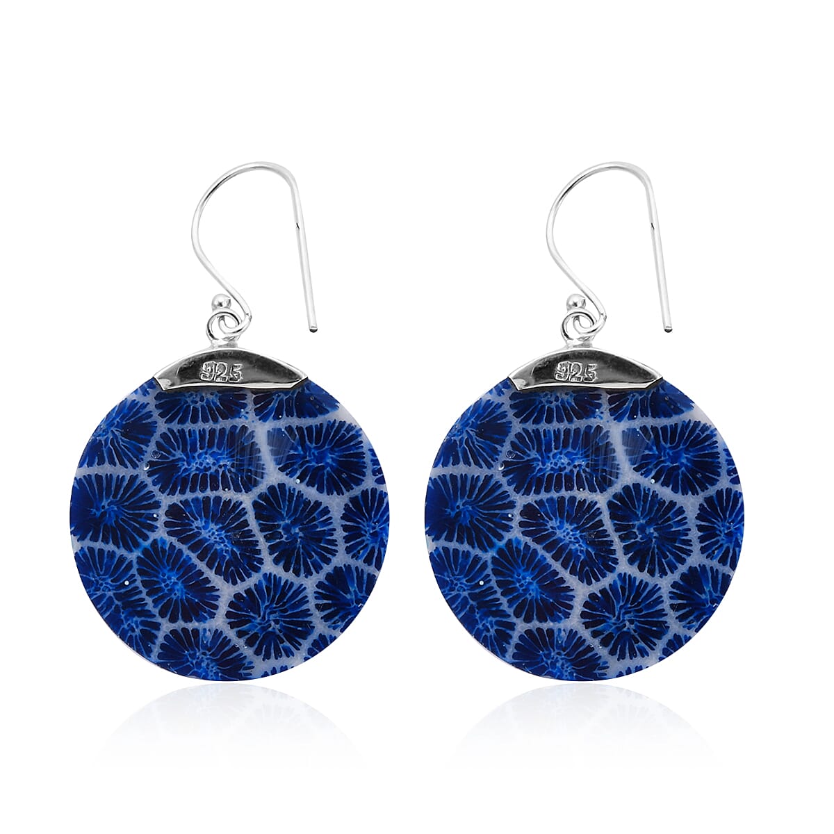 Royal Bali Collection - Blue Sponge Coral Hook Earrings in Sterling Silver