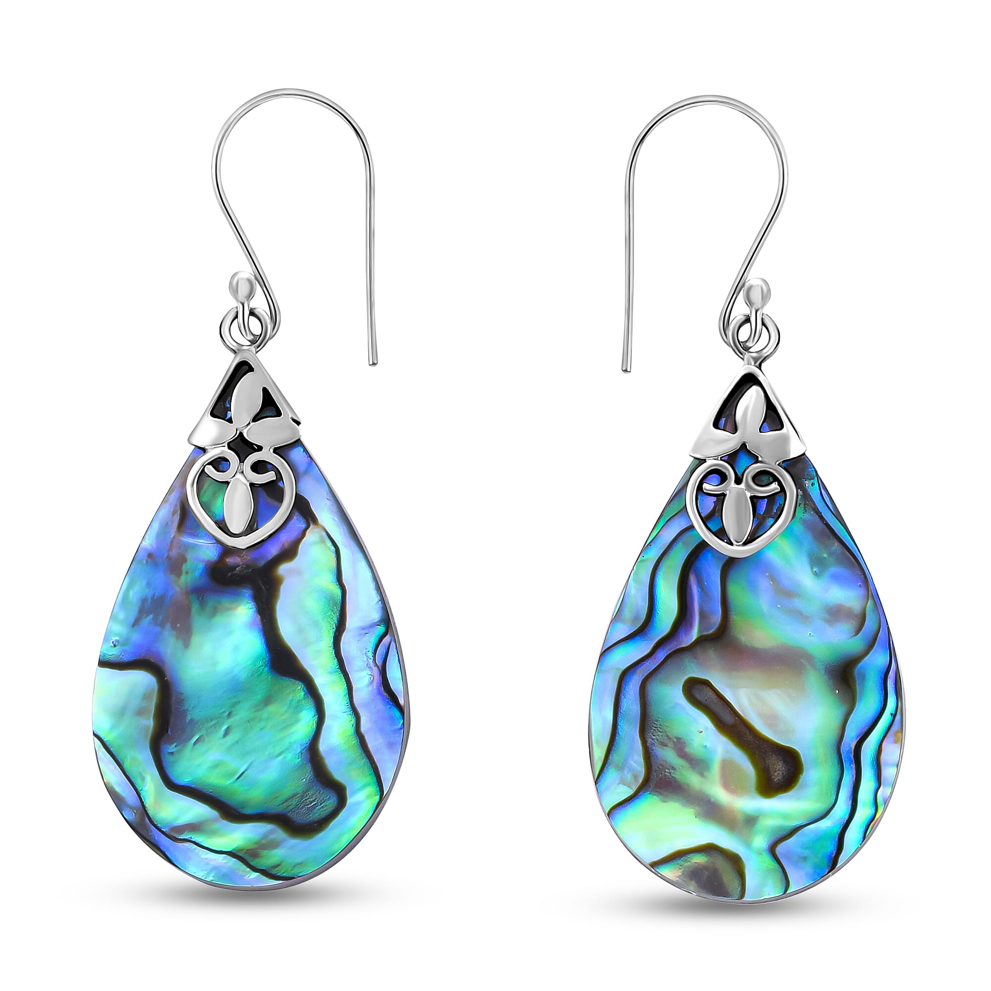 Royal Bali Collection - Abalone Shell Drop Hook Earrings in Sterling Silver