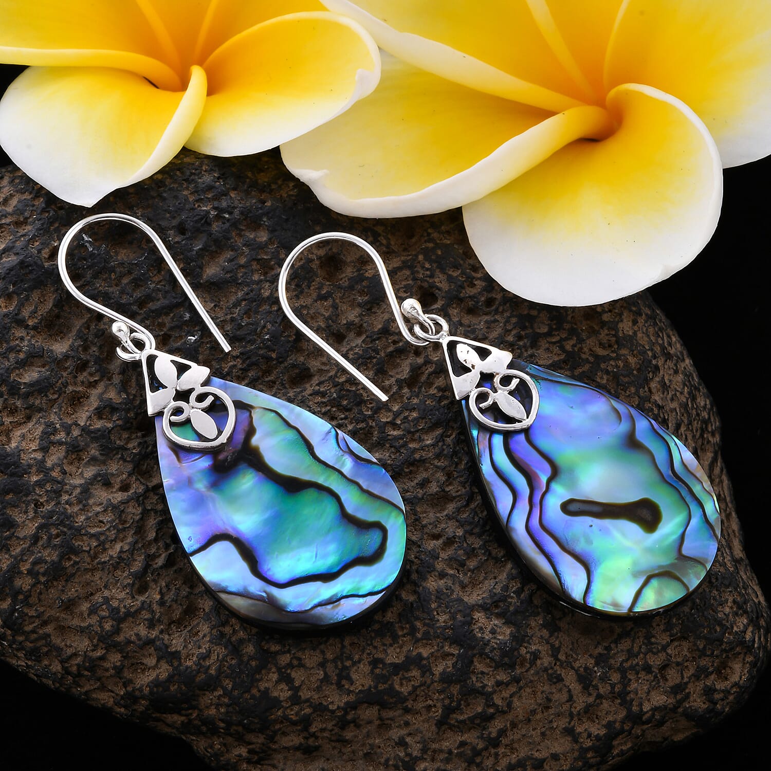 Royal Bali Collection - Abalone Shell Drop Hook Earrings in Sterling Silver