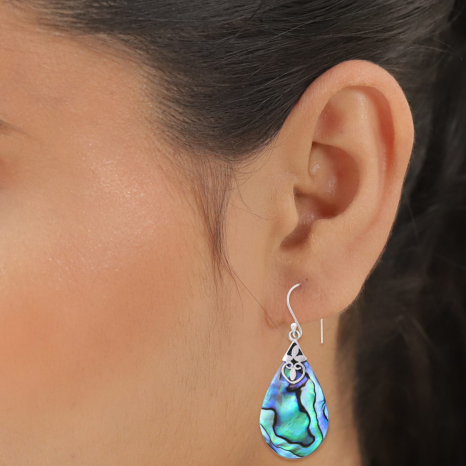 Royal Bali Collection - Abalone Shell Drop Hook Earrings in Sterling Silver