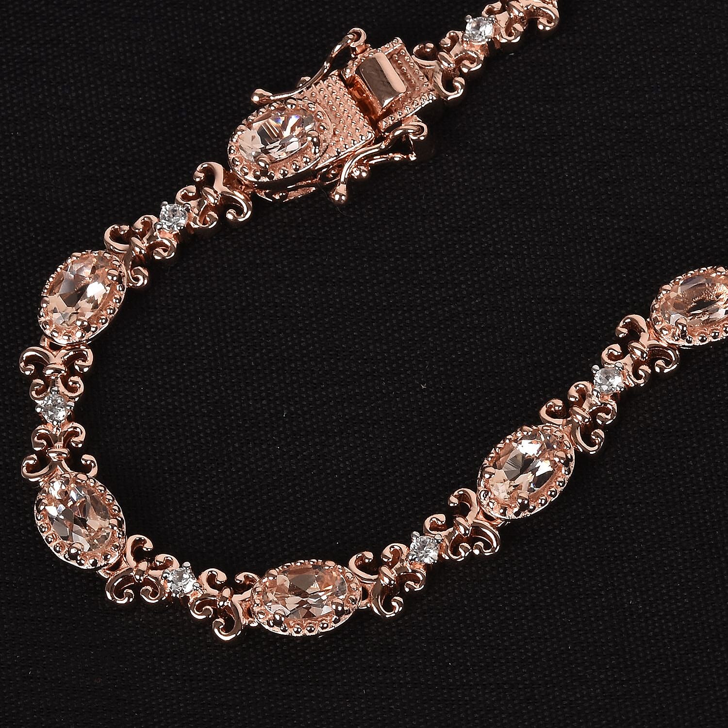 Marropino Morganite and Natural Cambodian Zircon Fleur de lis Link Bracelet (Size 7.5) in Rose Gold Overlay Sterling Silver 4.50 Ct, Silver wt 12.62 Gms