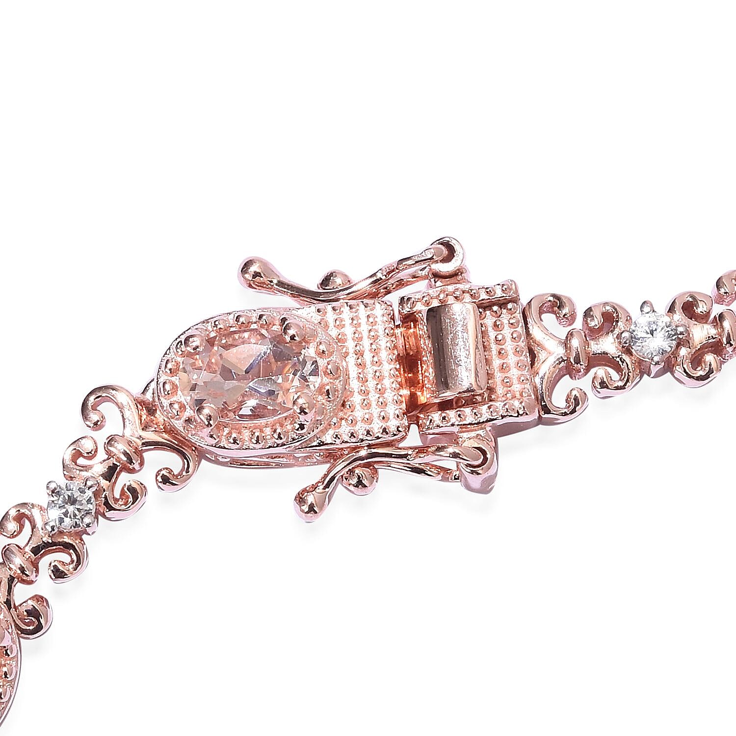 Marropino Morganite and Natural Cambodian Zircon Fleur de lis Link Bracelet (Size 7.5) in Rose Gold Overlay Sterling Silver 4.50 Ct, Silver wt 12.62 Gms