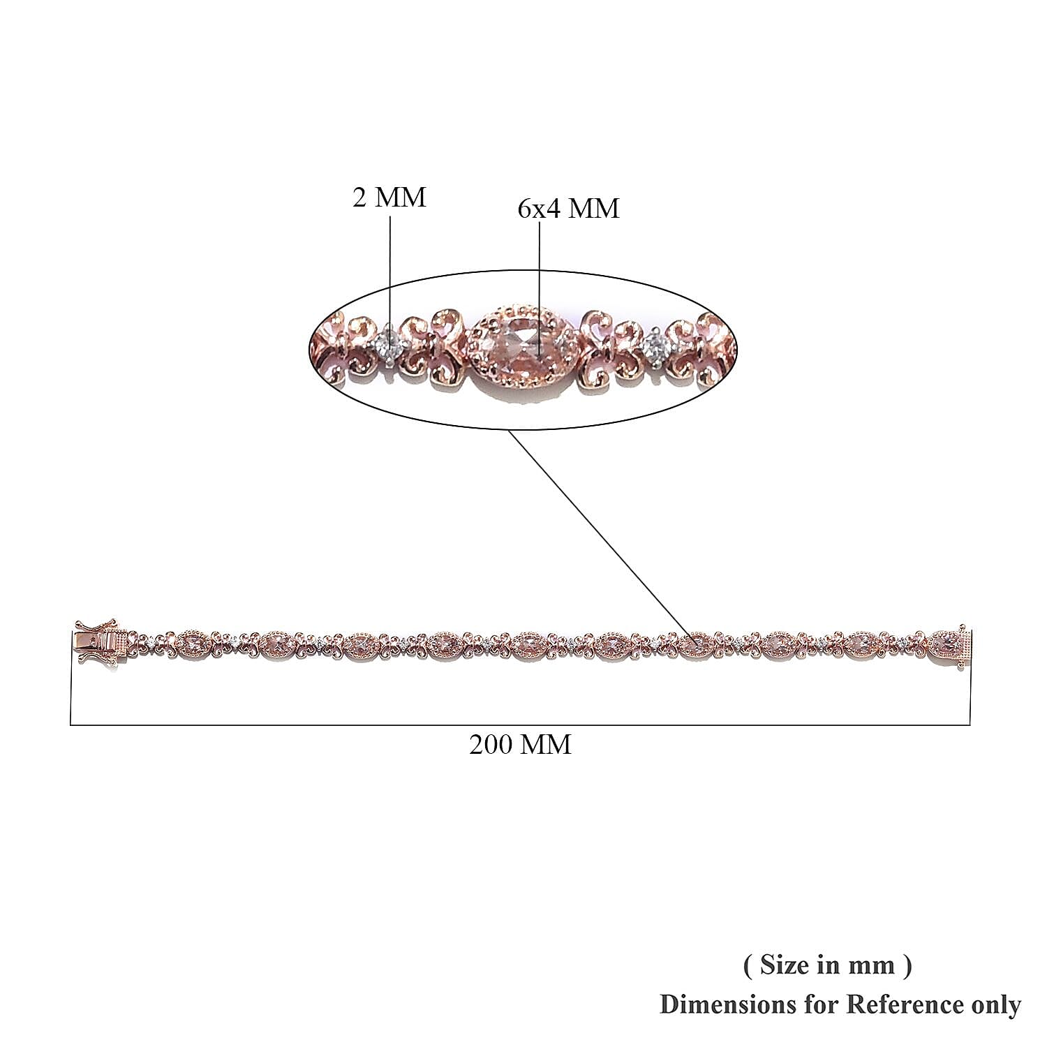 Marropino Morganite and Natural Cambodian Zircon Fleur de lis Link Bracelet (Size 7.5) in Rose Gold Overlay Sterling Silver 4.50 Ct, Silver wt 12.62 Gms