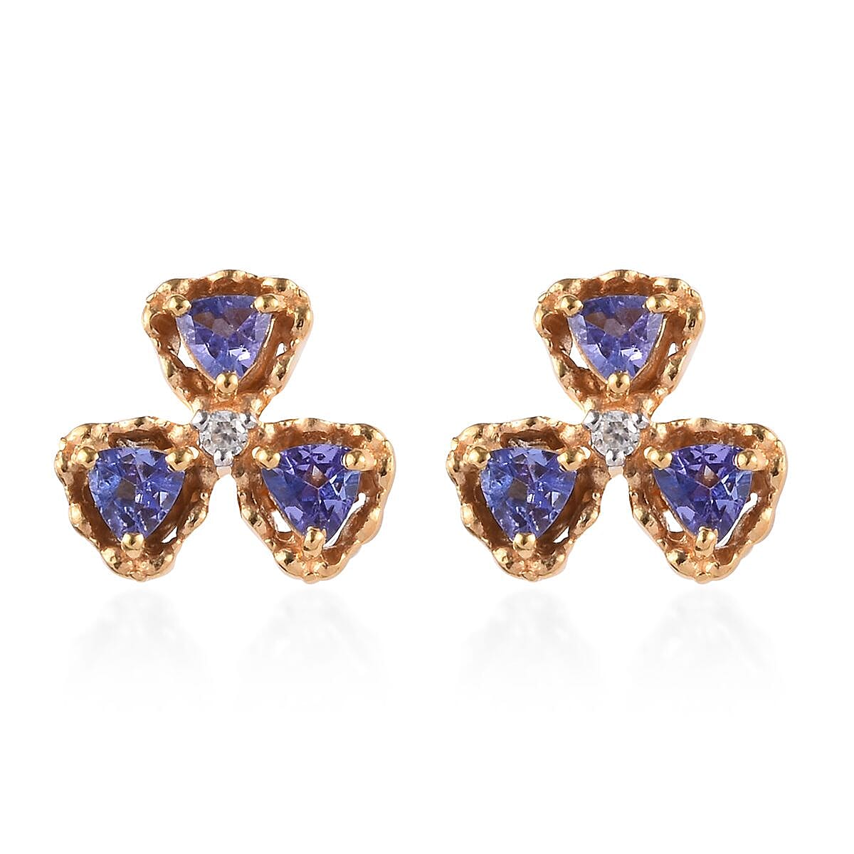 GP - Tanzanite, Natural Cambodian Zircon and Blue Sapphire Shamrock Stud Earrings (with Push Back) in 14K Gold Overlay Sterling Silver