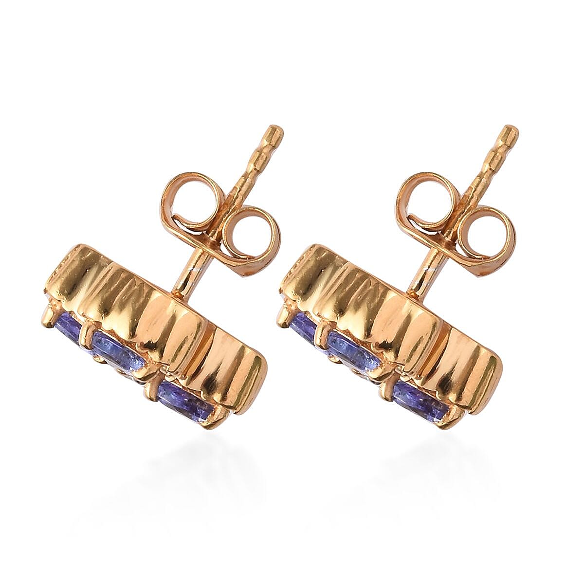 GP - Tanzanite, Natural Cambodian Zircon and Blue Sapphire Shamrock Stud Earrings (with Push Back) in 14K Gold Overlay Sterling Silver