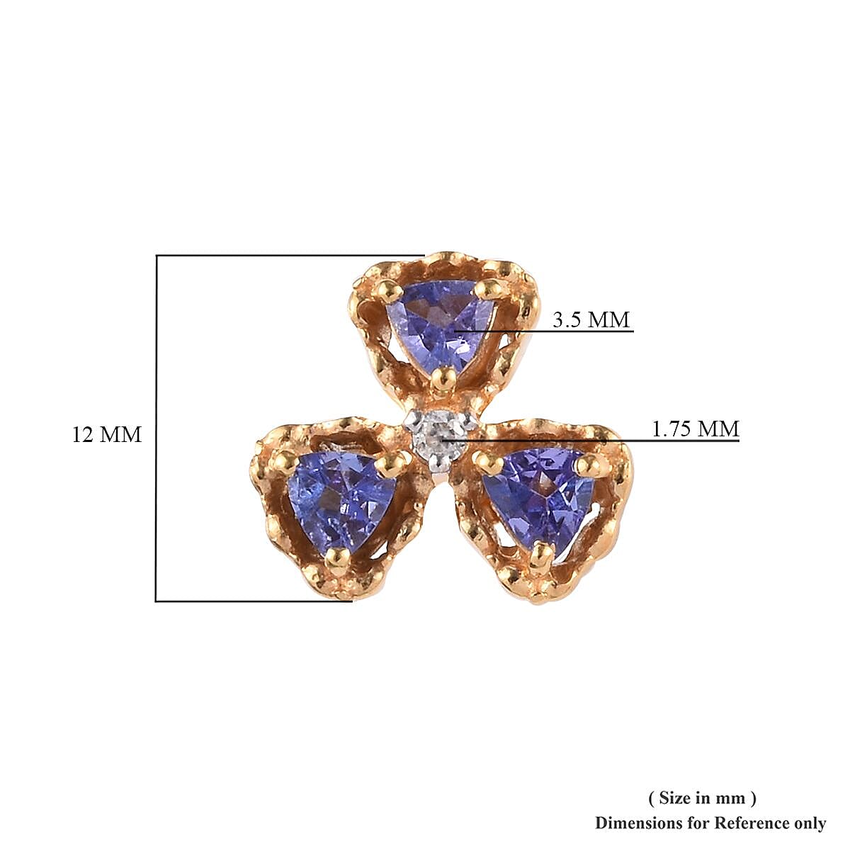 GP - Tanzanite, Natural Cambodian Zircon and Blue Sapphire Shamrock Stud Earrings (with Push Back) in 14K Gold Overlay Sterling Silver