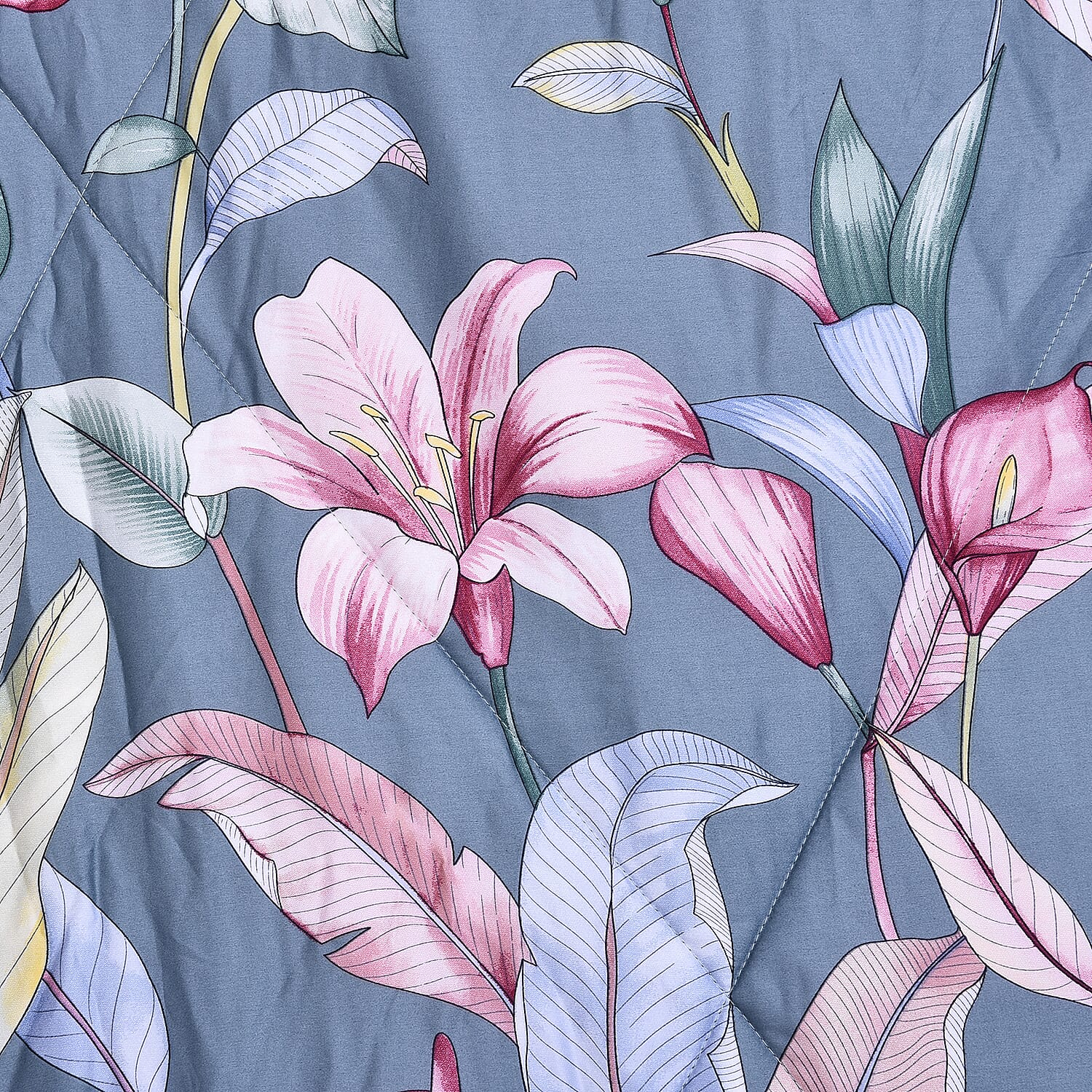 4 Piece Set - Mulberry Silk Quilt with Cotton Printed Cover (200x200cm), 2 Pillow Cases (50x70+5cm) and Cushion Cover (40x40cm) - Teal