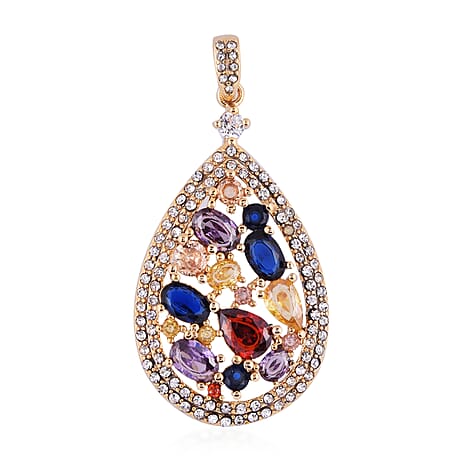 Simulated Multi Gemstone and White Austrian Crystal Pendant
