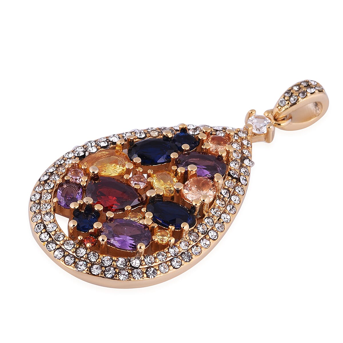 Simulated Multi Gemstone and White Austrian Crystal Pendant