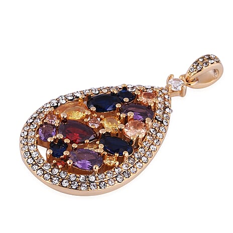 Simulated Multi Gemstone and White Austrian Crystal Pendant