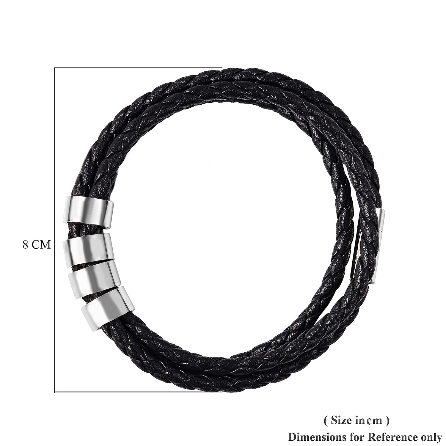 Genuine Leather Braided Bracelet (Size 7) in Silver Tone