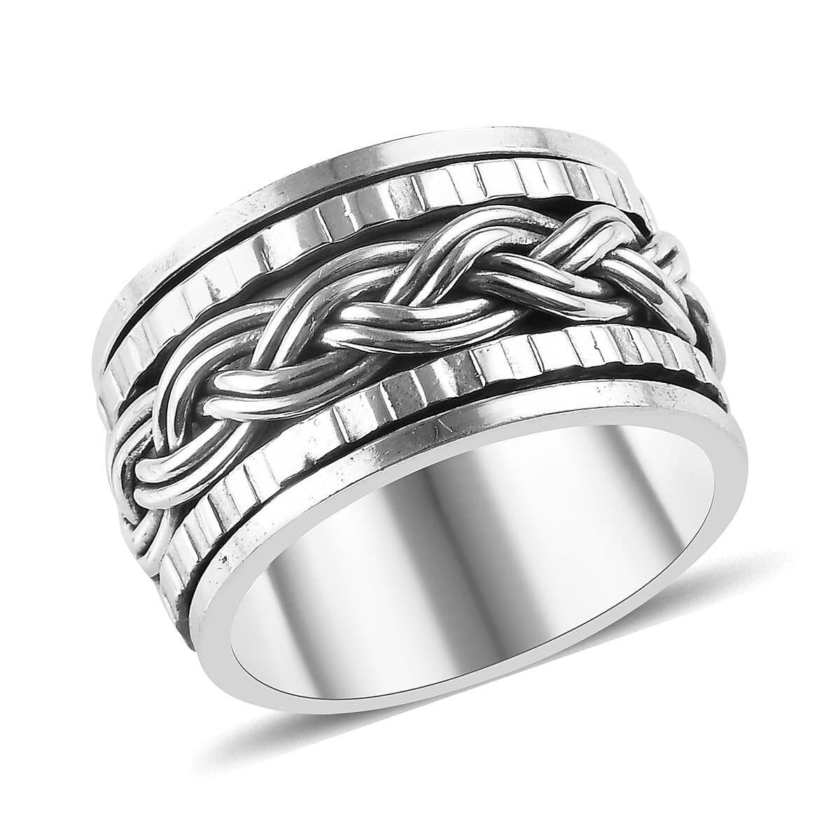 Sterling Silver Woven Spin Ring, Silver wt 7.00 Gms
