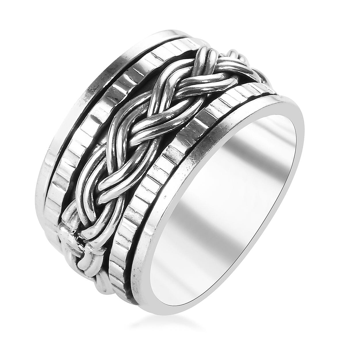 Sterling Silver Woven Spin Ring, Silver wt 7.00 Gms