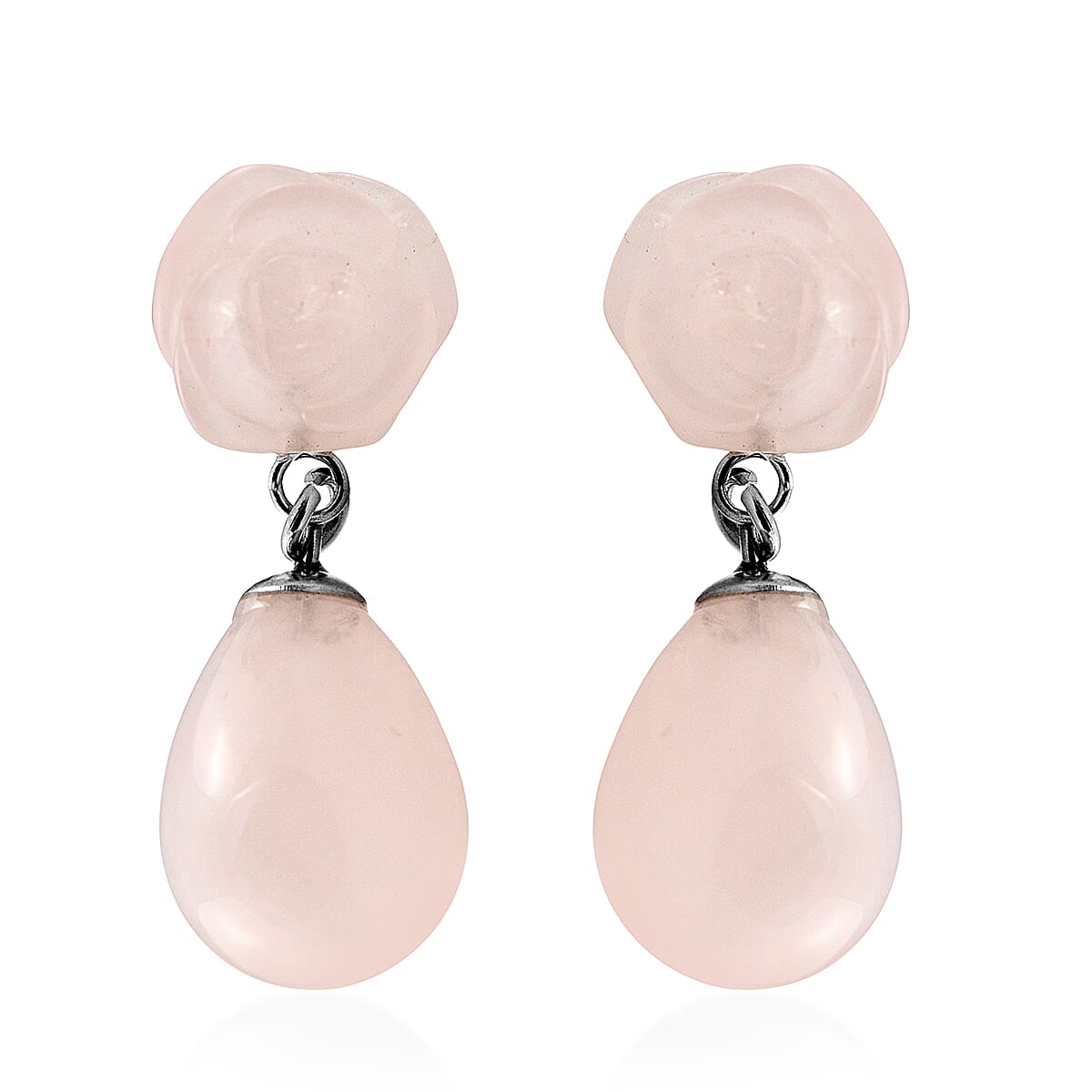 Rose Quartz Earrings (with Push Back) in Stainless Steel 38.00 Ct.