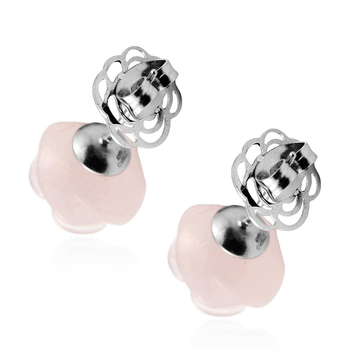 Rose Quartz Earrings (with Push Back) in Stainless Steel 38.00 Ct.
