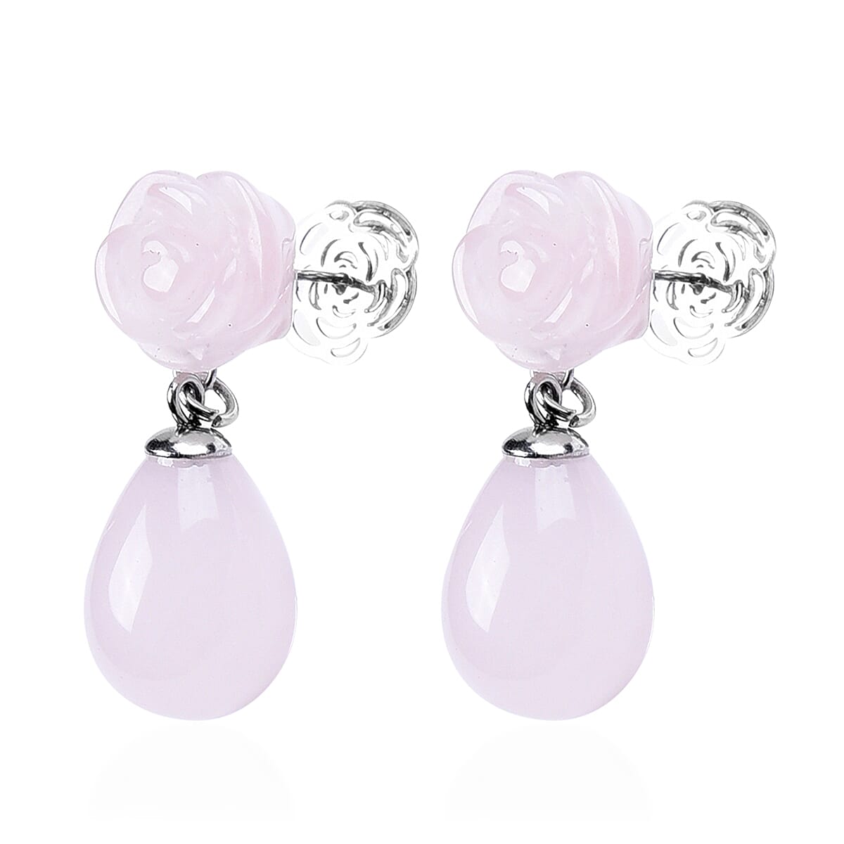 Rose Quartz Earrings (with Push Back) in Stainless Steel 38.00 Ct.