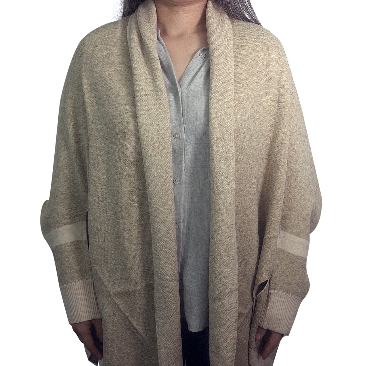 Kris Ana Coloured Border Cardigan One Size - Natural