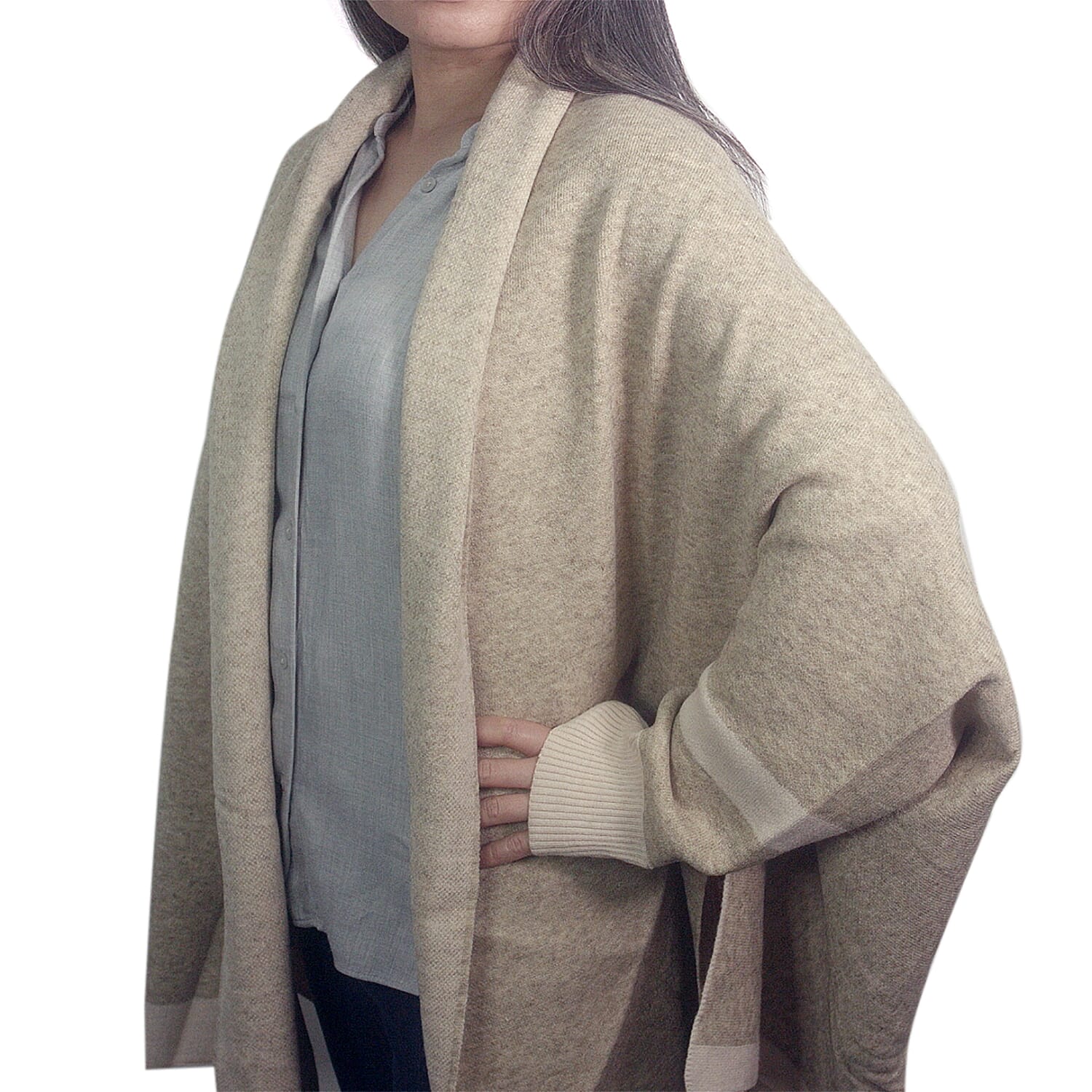Kris Ana Coloured Border Cardigan One Size - Natural