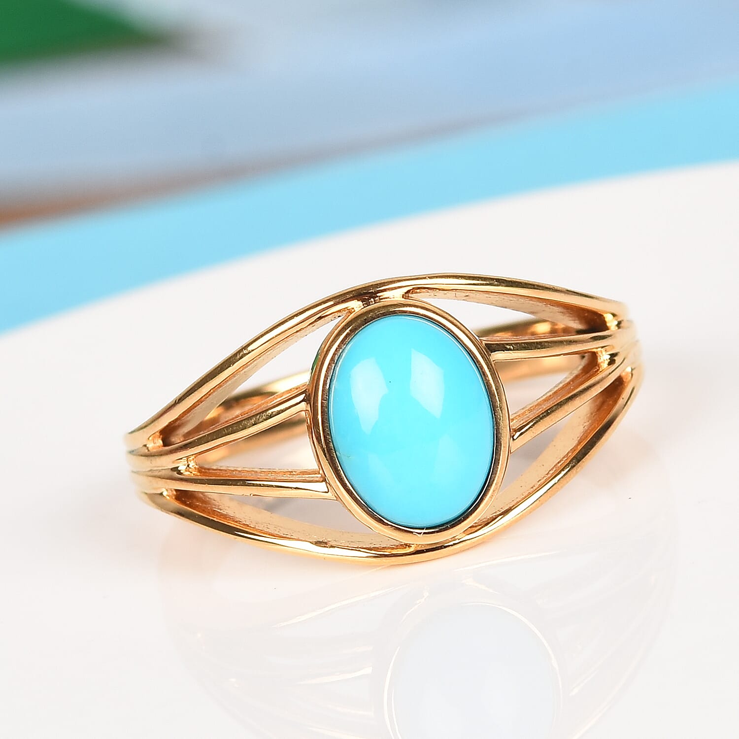 Arizona Sleeping Beauty Turquoise Ring in 14K Gold Overlay Sterling Silver 1.25 Ct.