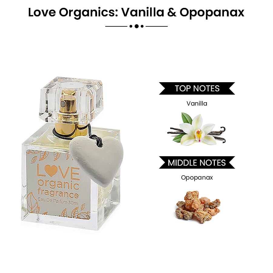 Love Organics: Vanilla & Opopanax Eau De Parfum - 30ml (With Free 10ml Purse Spray)