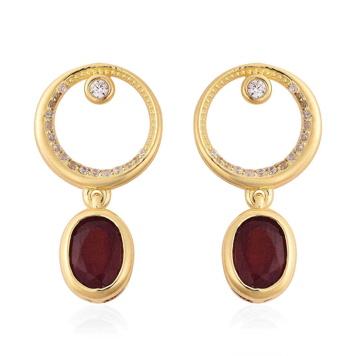 Isabella Liu Twilight Collection - African Ruby (FF) and Natural Cambodian Zircon Earrings (with Push Back) in Yellow Gold Overlay Sterling Silver 3.96 Ct.