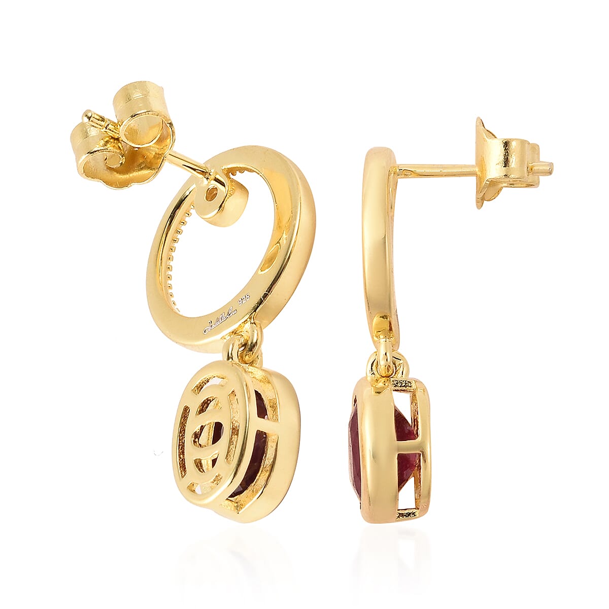 Isabella Liu Twilight Collection - African Ruby (FF) and Natural Cambodian Zircon Earrings (with Push Back) in Yellow Gold Overlay Sterling Silver 3.96 Ct.