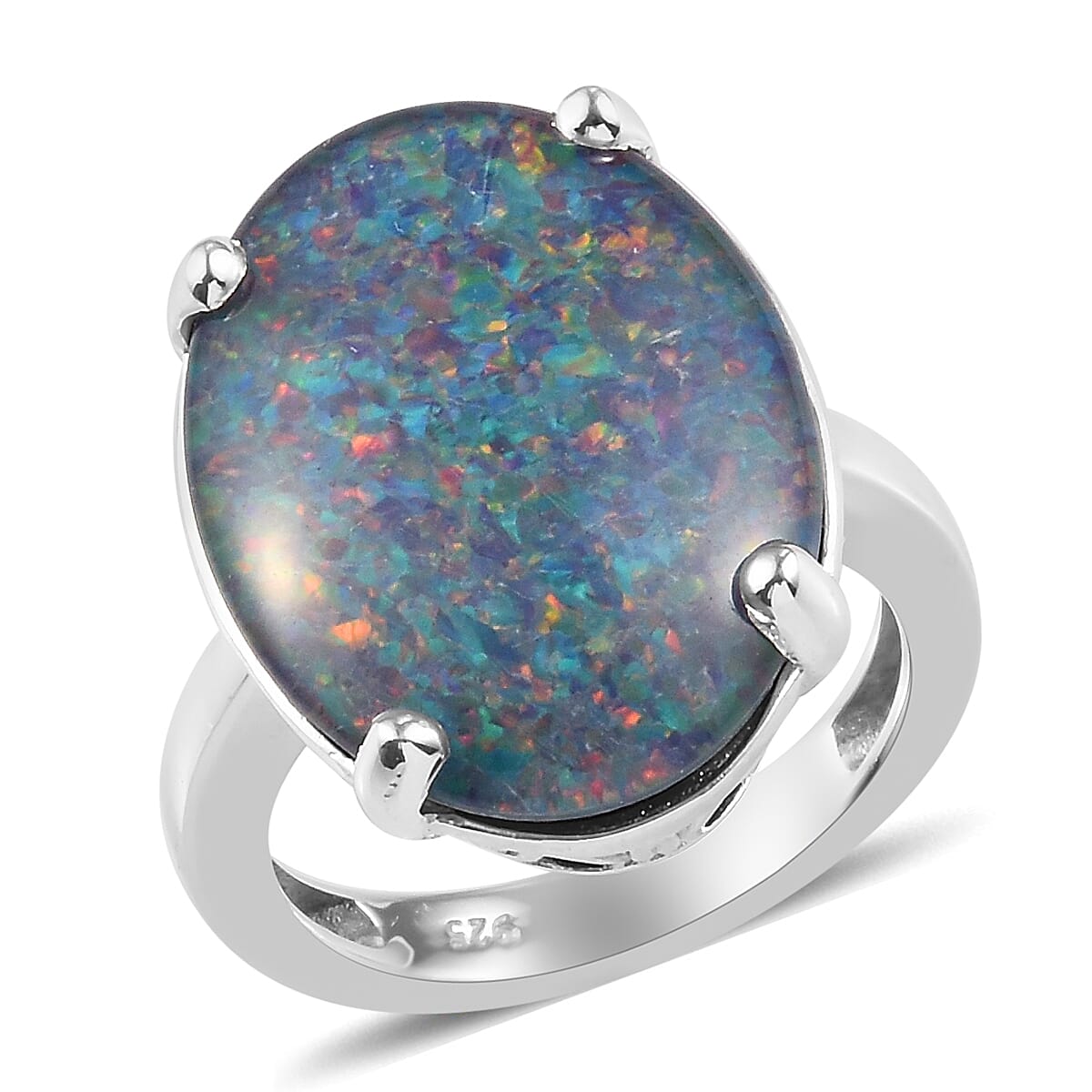 Extremely Rare Size- AAA Boulder Opal (OV 20X15 mm) Ring in Platinum Overlay Sterling Silver