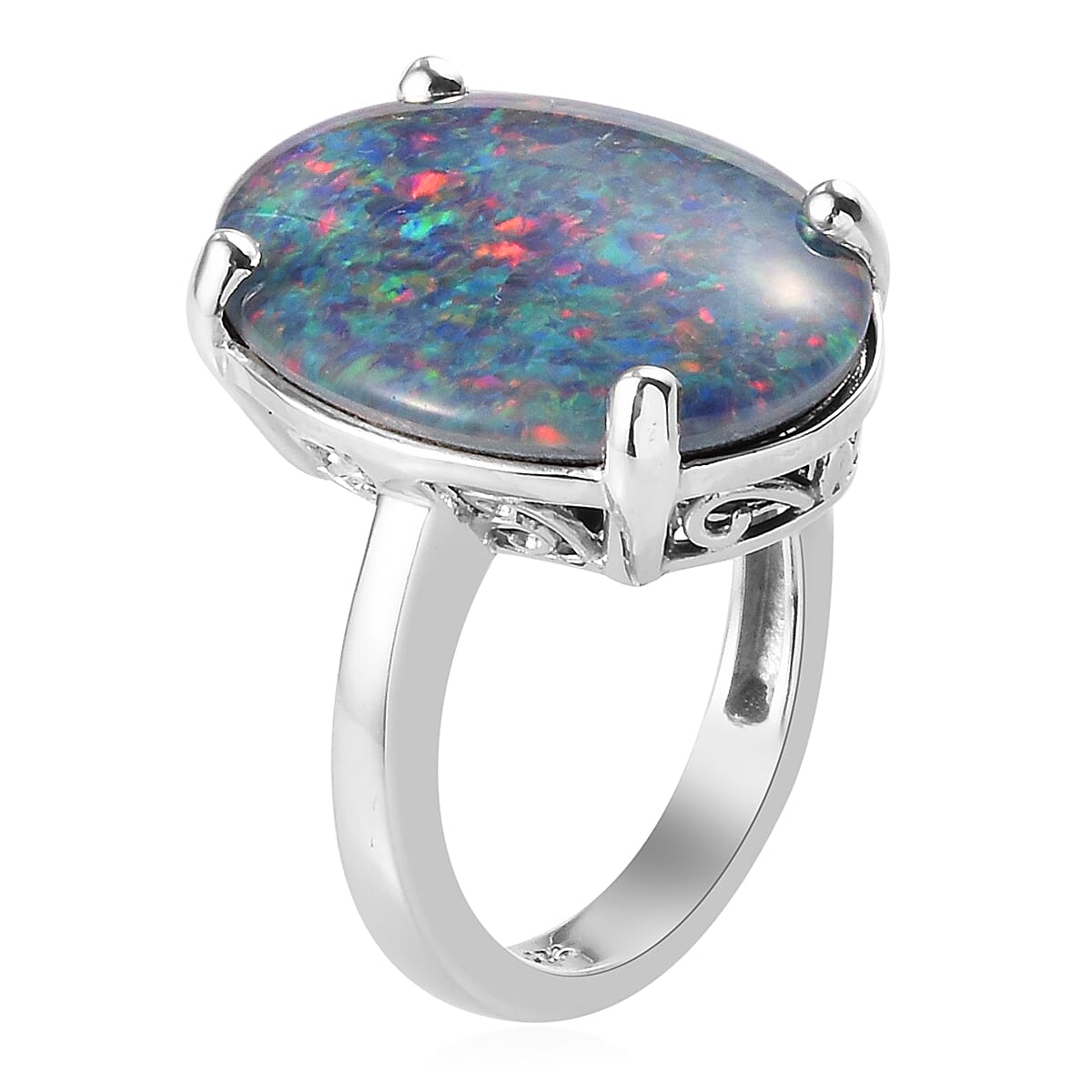 Extremely Rare Size- AAA Boulder Opal (OV 20X15 mm) Ring in Platinum Overlay Sterling Silver